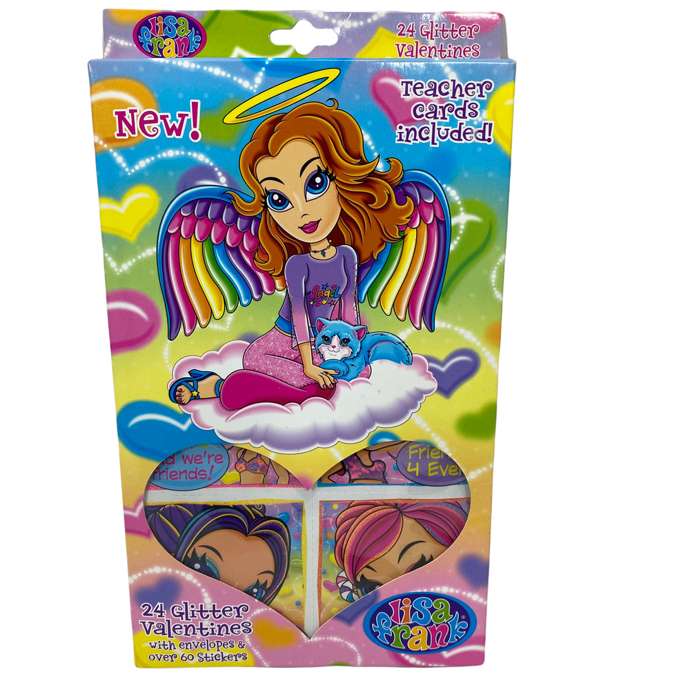 Lisa Frank Angel 90s Animal Stickers and Glitter Valetines Day Cards Pack of 24